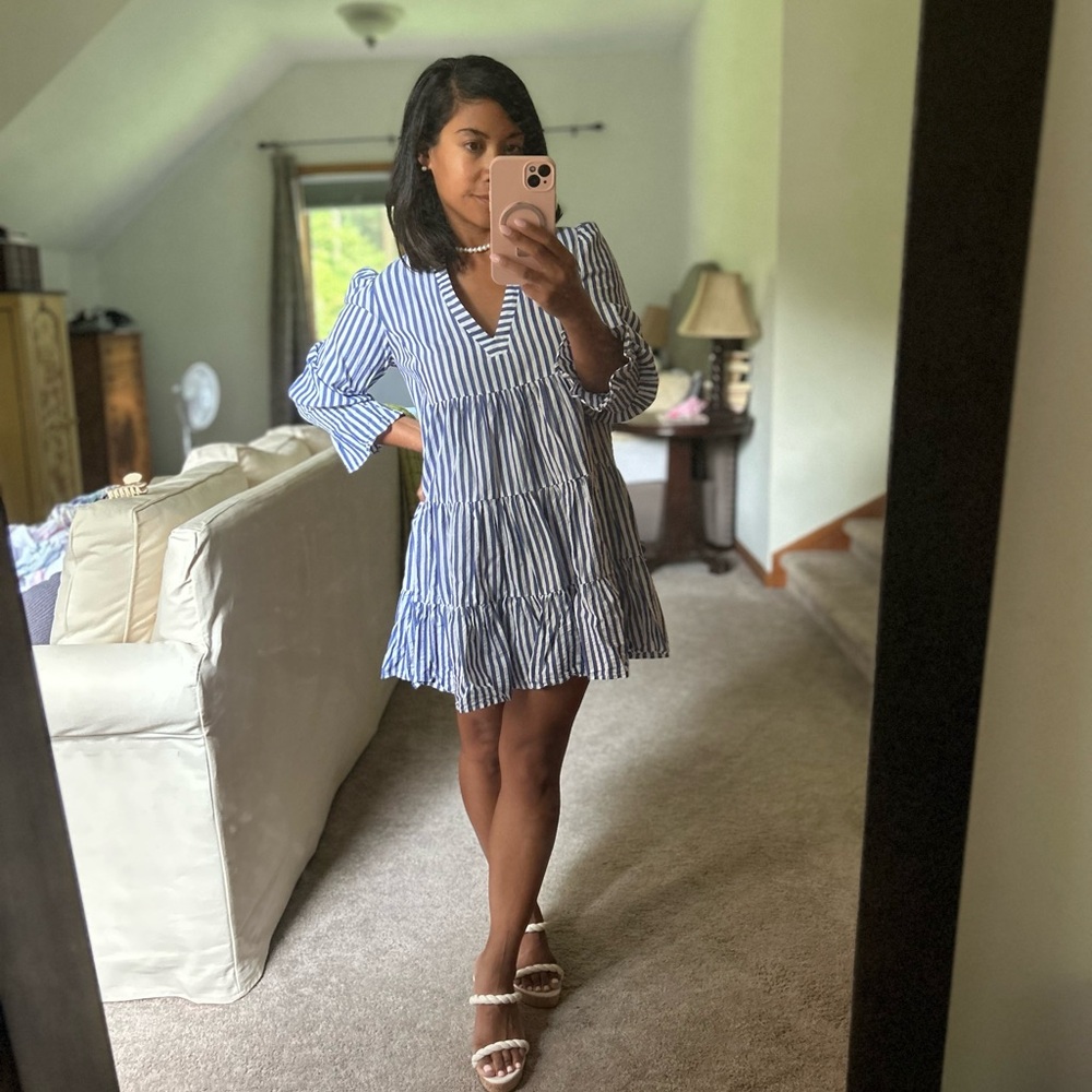 Tuckernuck Pomander Place Blue and White Stripe Cotton Poplin Kenzo Dress